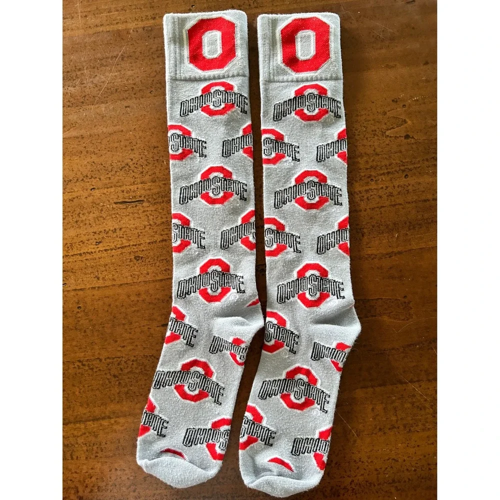 NWOT Ohio State Buckeyes NCAA Logo Crew Socks Scarlet Gray Unisex OSU Fan Gear